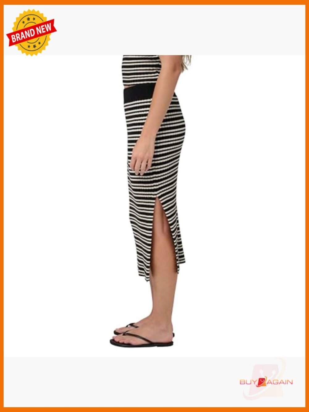 Ribbed Stripe Midi Sweater Skirt Pull On Mid Rise - Picture 3 of 6